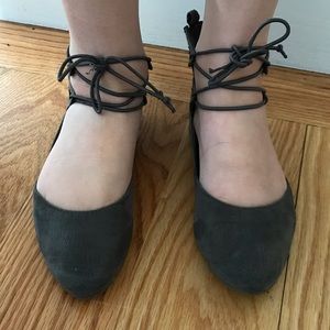 Little Girl’s Gray Ballerina Lace Up Slippers